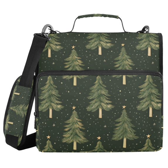FORMRS Zipper Binder with Shoulder Strap 2-inch Ring 500 Sheet Capacity File Bag, Hand Drawn Christmas Trees