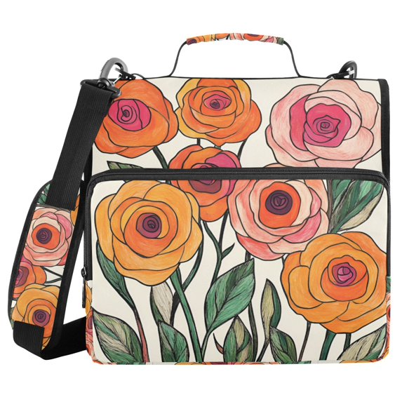 FORMRS Zipper Binder with Shoulder Strap 2-inch Ring 500 Sheet Capacity File Bag, Hand Drawn Floral