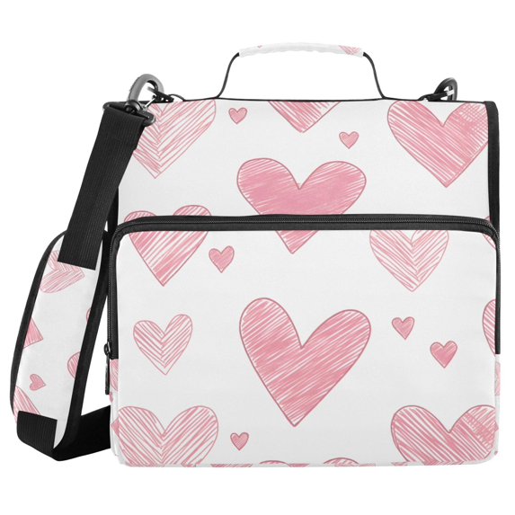 FORMRS Zipper Binder with Shoulder Strap 2-inch Ring 500 Sheet Capacity File Bag, Hand Drawn Hearts