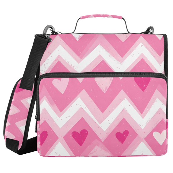 FORMRS Zipper Binder with Shoulder Strap 2-inch Ring 500 Sheet Capacity File Bag, Heart Geometric