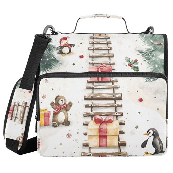 FORMRS Zipper Binder with Shoulder Strap 2-inch Ring 500 Sheet Capacity File Bag, Holiday Train