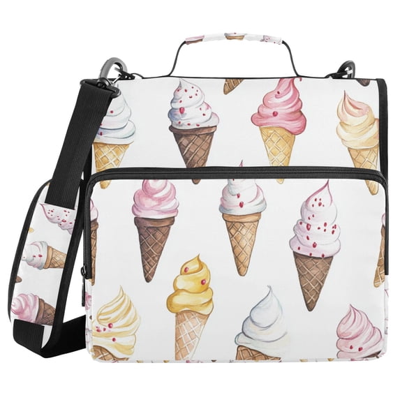 FORMRS Zipper Binder with Shoulder Strap 2-inch Ring 500 Sheet Capacity File Bag, Ice Cream Pattern