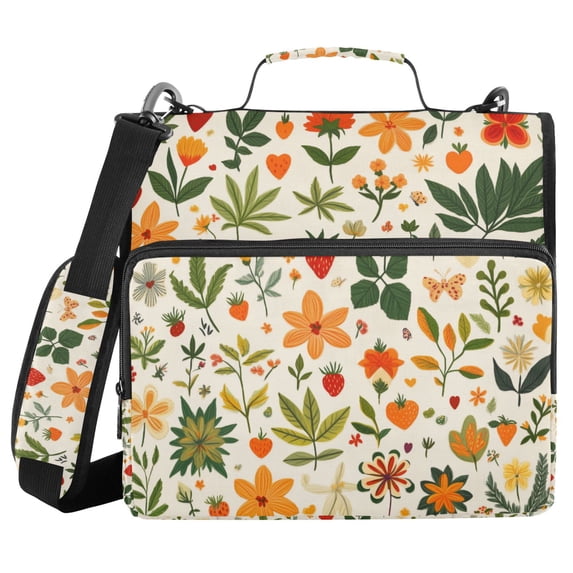 FORMRS Zipper Binder with Shoulder Strap 2-inch Ring 500 Sheet Capacity File Bag, Leaves Pattern