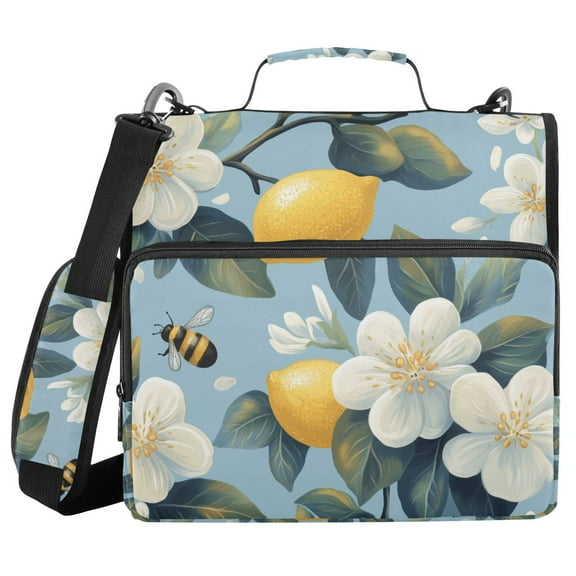 FORMRS Zipper Binder with Shoulder Strap 1.5-inch Ring 500 Sheet Capacity File Bag, Lemon Pattern