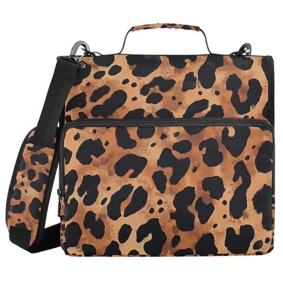 FORMRS Zipper Binder with Shoulder Strap 2-inch Ring 500 Sheet Capacity File Bag, Leopard Pattern