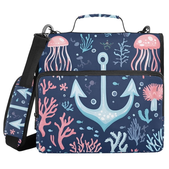 FORMRS Zipper Binder with Shoulder Strap 2-inch Ring 500 Sheet Capacity File Bag, Light Blue Anchor
