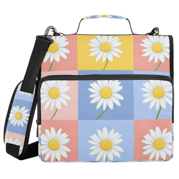FORMRS Zipper Binder with Shoulder Strap 1.5-inch Ring 500 Sheet Capacity File Bag, Light Blue Daisy
