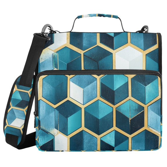 FORMRS Zipper Binder with Shoulder Strap 2-inch Ring 500 Sheet Capacity File Bag, Light Blue Geometric Pattern