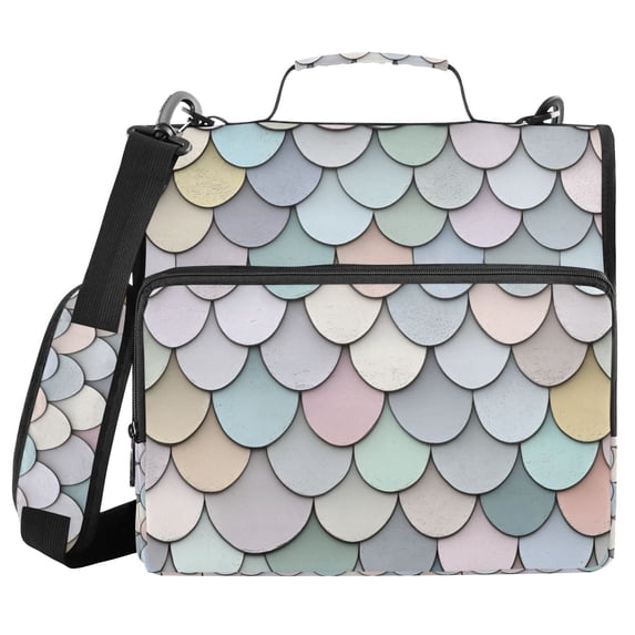 FORMRS Zipper Binder with Shoulder Strap 2-inch Ring 500 Sheet Capacity File Bag, Light Blue Shimmering Pattern