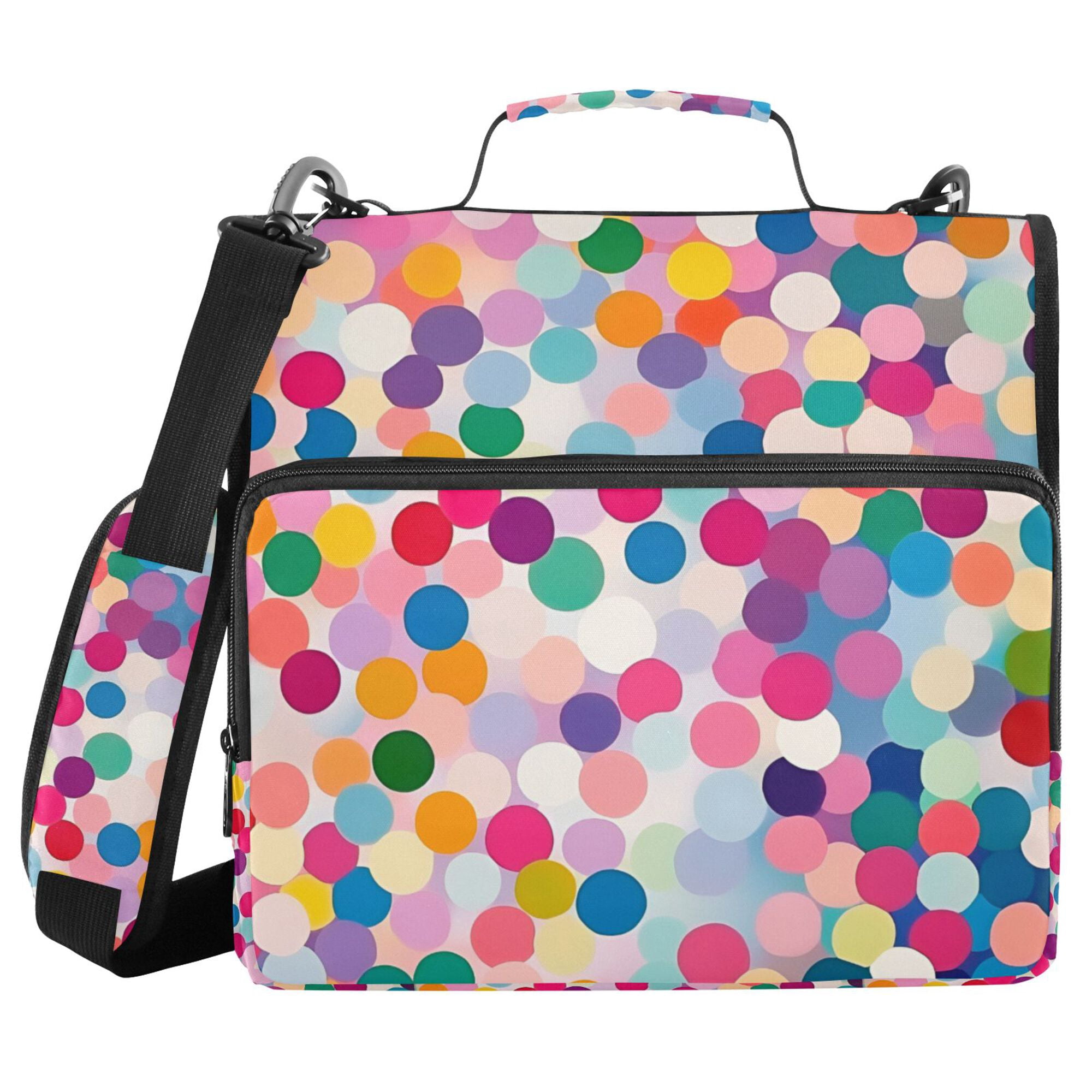 FORMRS Zipper Binder with Shoulder Strap 2-inch Ring 500 Sheet Capacity File Bag, Light Colorful Circles