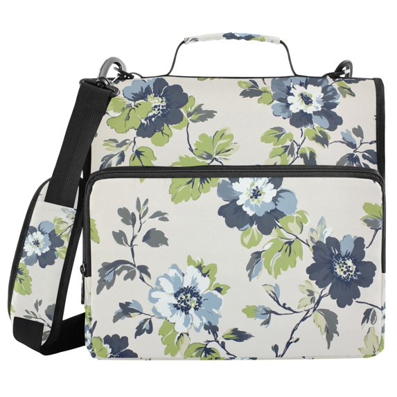 FORMRS Zipper Binder with Shoulder Strap 2-inch Ring 500 Sheet Capacity File Bag, Light Floral Pattern