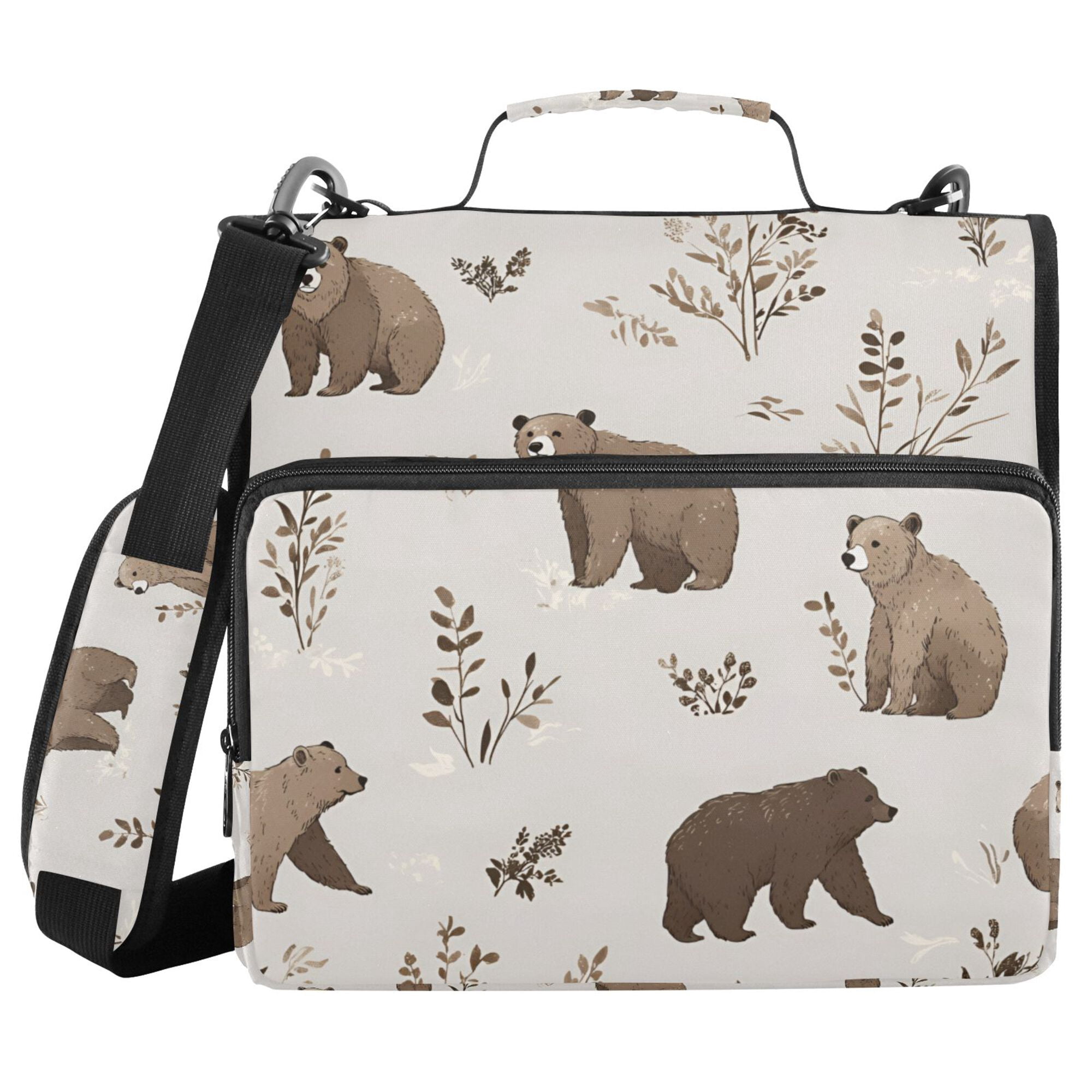 FORMRS Zipper Binder with Shoulder Strap 2-inch Ring 500 Sheet Capacity File Bag, Light Gray Bears
