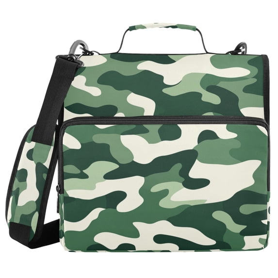FORMRS Zipper Binder with Shoulder Strap 2-inch Ring 500 Sheet Capacity File Bag, Light Green Camouflage Design