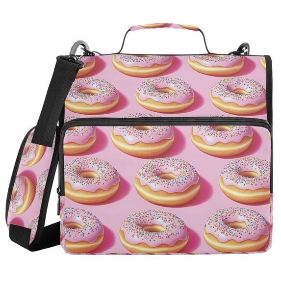 FORMRS Zipper Binder with Shoulder Strap 2-inch Ring 500 Sheet Capacity File Bag, Light Pink Doughnuts