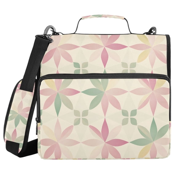 FORMRS Zipper Binder with Shoulder Strap 2-inch Ring 500 Sheet Capacity File Bag, Light Pink Geometric