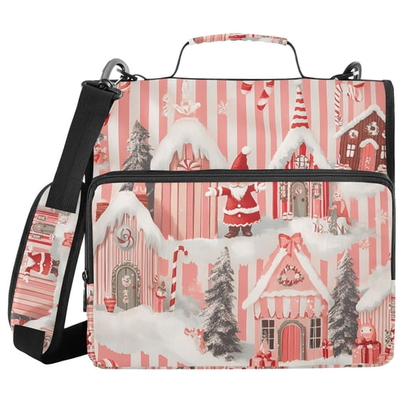 FORMRS Zipper Binder with Shoulder Strap 2-inch Ring 500 Sheet Capacity File Bag, Light Pink Gingerbread Houses