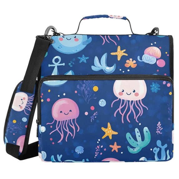 FORMRS Zipper Binder with Shoulder Strap 2-inch Ring 500 Sheet Capacity File Bag, Light Pink Jellyfish