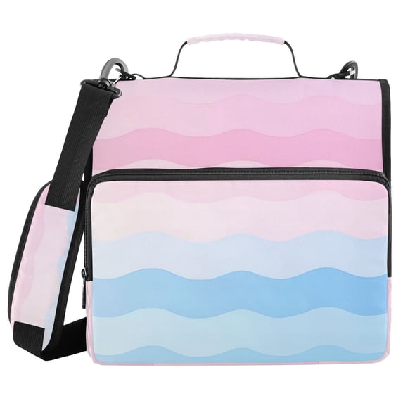 FORMRS Zipper Binder with Shoulder Strap 2-inch Ring 500 Sheet Capacity File Bag, Light Pink Stripes