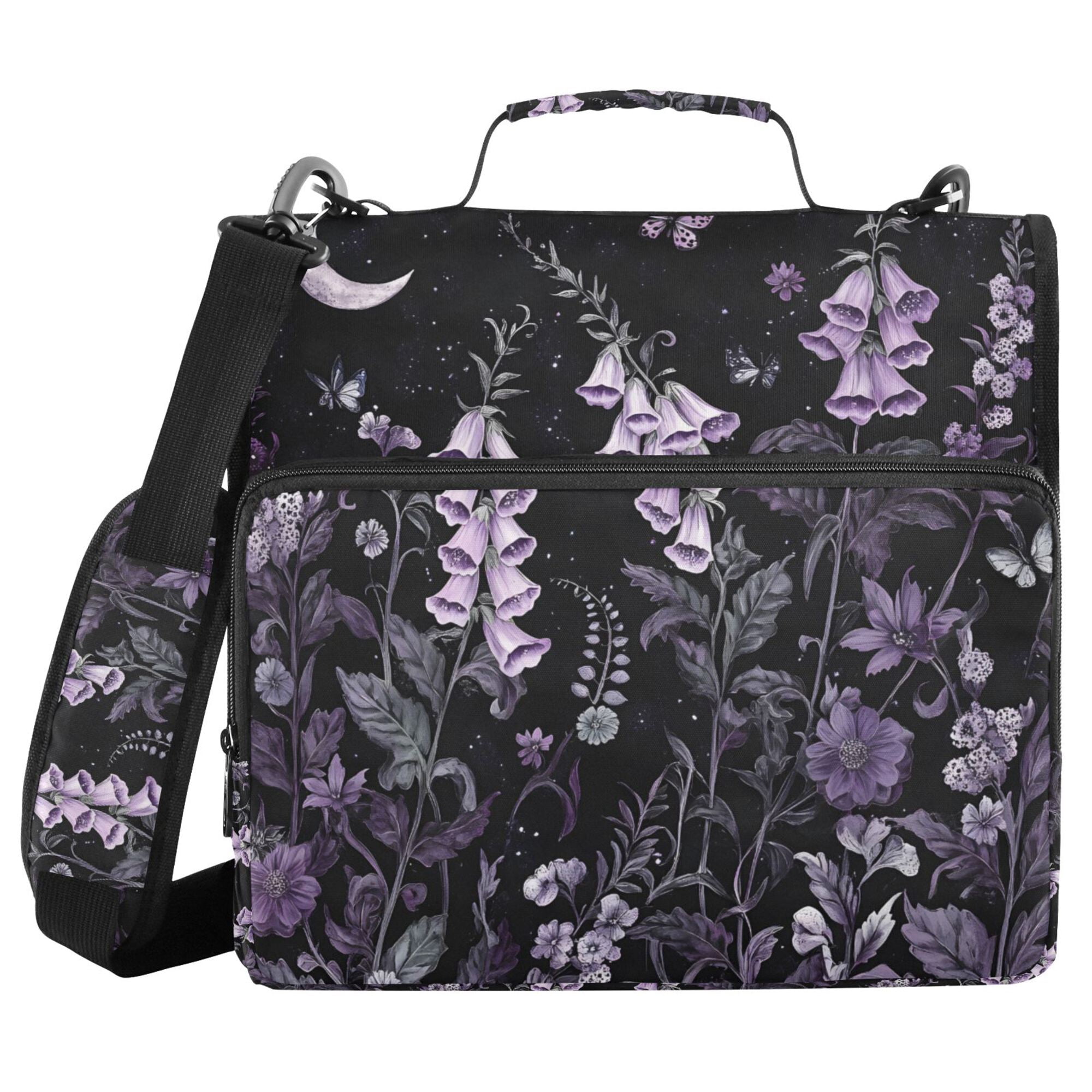 FORMRS Zipper Binder with Shoulder Strap 2-inch Ring 500 Sheet Capacity File Bag, Light Purple Flowers