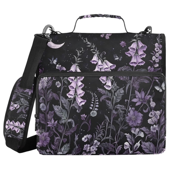 FORMRS Zipper Binder with Shoulder Strap 2-inch Ring 500 Sheet Capacity File Bag, Light Purple Flowers