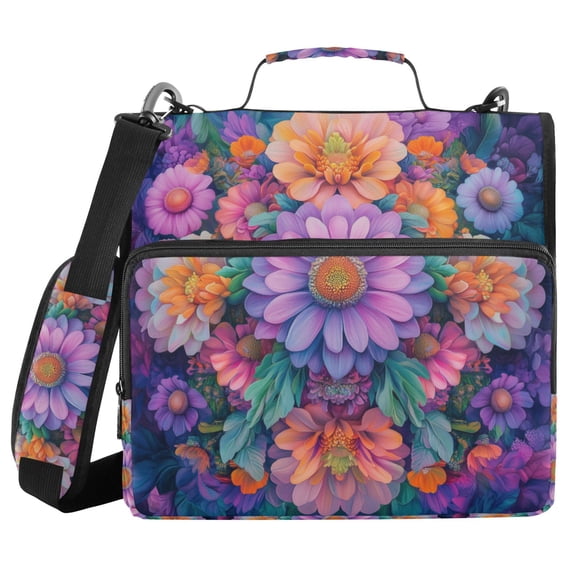 FORMRS Zipper Binder with Shoulder Strap 2-inch Ring 500 Sheet Capacity File Bag, Light Purple Flowers