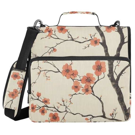 FORMRS Zipper Binder with Shoulder Strap 2-inch Ring 500 Sheet Capacity File Bag, Light Red Flowers