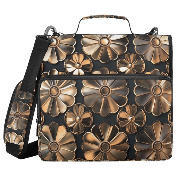 FORMRS Zipper Binder with Shoulder Strap 2-inch Ring 500 Sheet Capacity File Bag, Metallic Flower