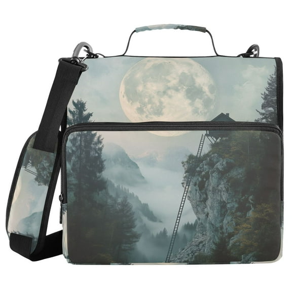 FORMRS Zipper Binder with Shoulder Strap 1.5-inch Ring 500 Sheet Capacity File Bag, Moon and House