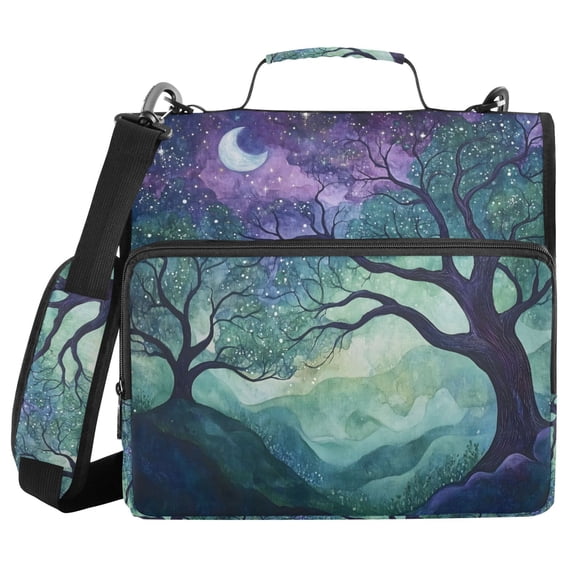 FORMRS Zipper Binder with Shoulder Strap 2-inch Ring 500 Sheet Capacity File Bag, Moonlight Forest