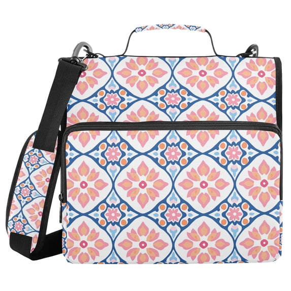 FORMRS Zipper Binder with Shoulder Strap 2-inch Ring 500 Sheet Capacity File Bag, Mosaic Flowers Pattern