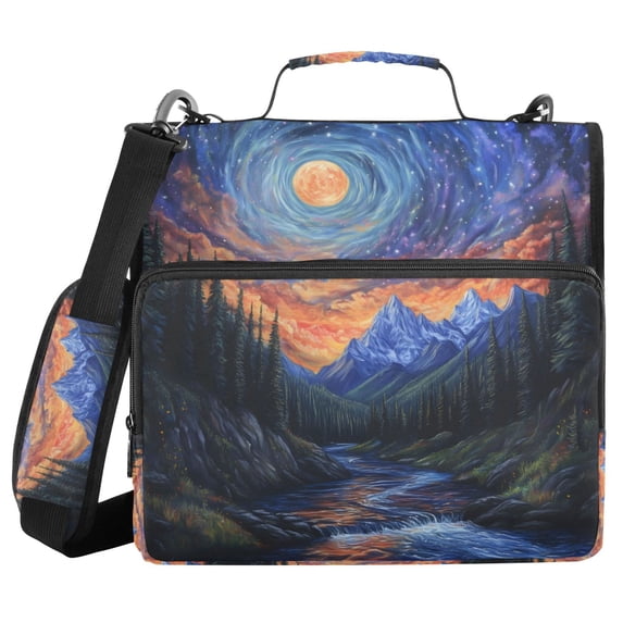 FORMRS Zipper Binder with Shoulder Strap 2-inch Ring 500 Sheet Capacity File Bag, Mountains and Forests