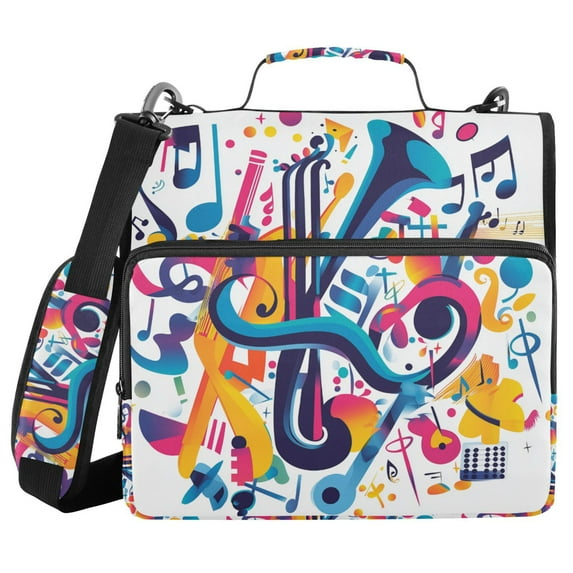FORMRS Zipper Binder with Shoulder Strap 1.5-inch Ring 500 Sheet Capacity File Bag, Musical Pattern