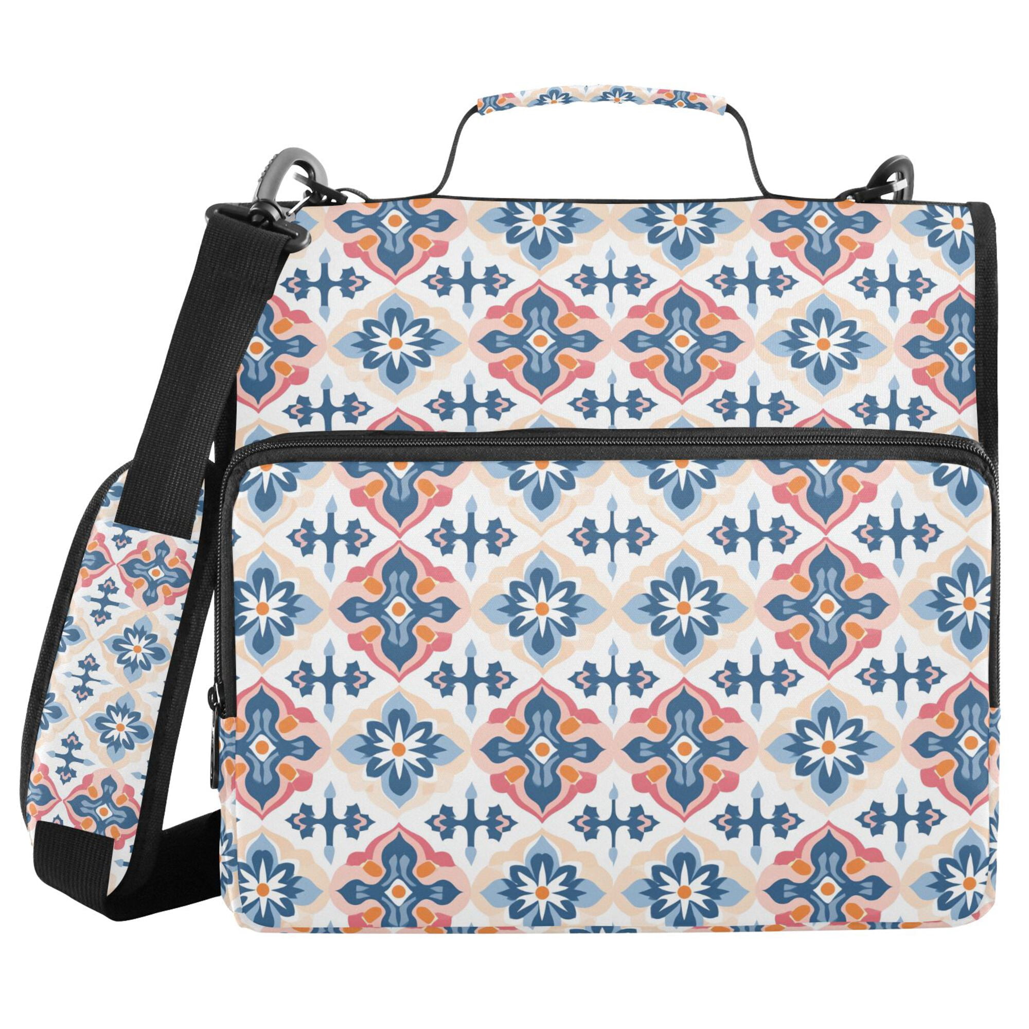 FORMRS Zipper Binder with Shoulder Strap 2-inch Ring 500 Sheet Capacity File Bag, Navy Blossom Mosaic