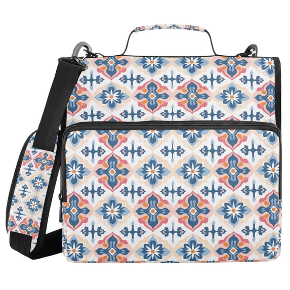 FORMRS Zipper Binder with Shoulder Strap 2-inch Ring 500 Sheet Capacity File Bag, Navy Blossom Mosaic