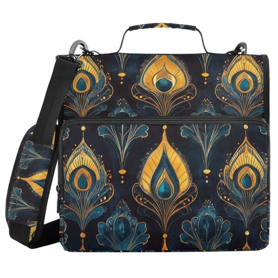 FORMRS Zipper Binder with Shoulder Strap 2-inch Ring 500 Sheet Capacity File Bag, Navy Blue Art Pattern
