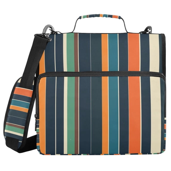 FORMRS Zipper Binder with Shoulder Strap 2-inch Ring 500 Sheet Capacity File Bag, Navy Blue Stripes