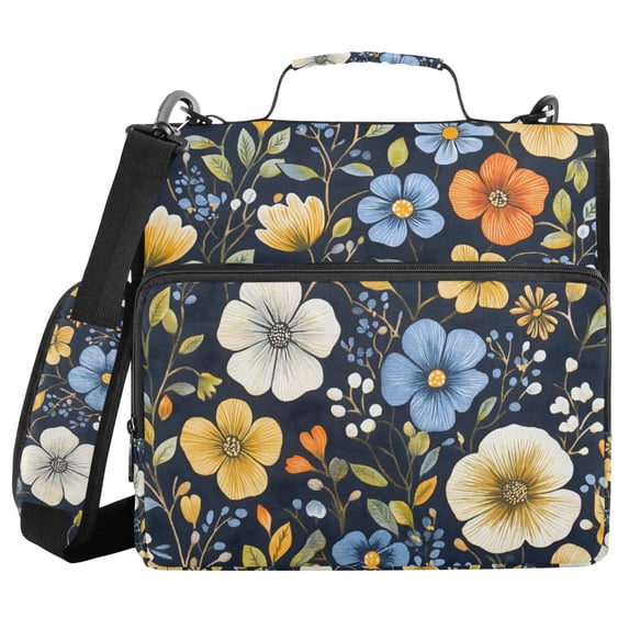 FORMRS Zipper Binder with Shoulder Strap 2-inch Ring 500 Sheet Capacity File Bag, Navy Floral Pattern