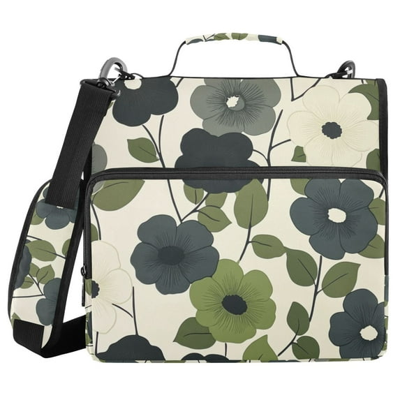 FORMRS Zipper Binder with Shoulder Strap 1.5-inch Ring 500 Sheet Capacity File Bag, Navy Flower