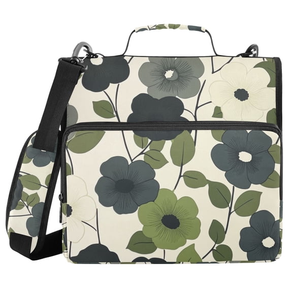 FORMRS Zipper Binder with Shoulder Strap 2-inch Ring 500 Sheet Capacity File Bag, Navy Flower