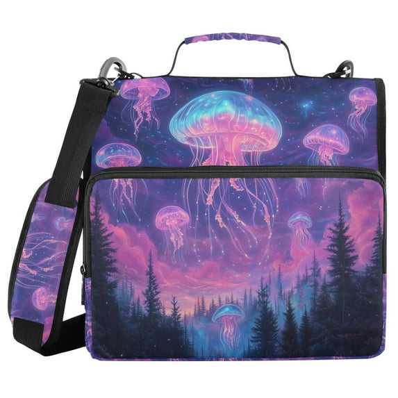 FORMRS Zipper Binder with Shoulder Strap 1.5-inch Ring 500 Sheet Capacity File Bag, Neon Jellyfish