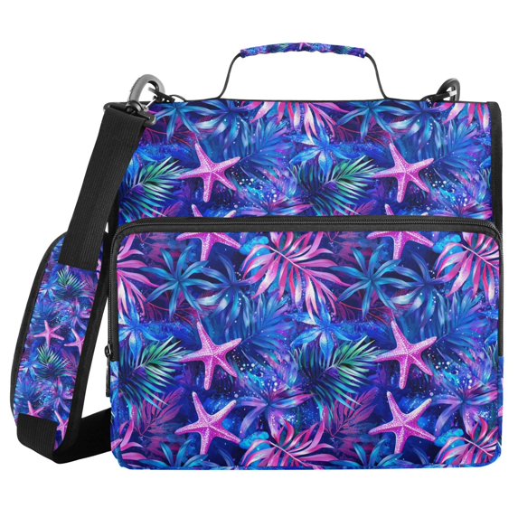FORMRS Zipper Binder with Shoulder Strap 2-inch Ring 500 Sheet Capacity File Bag, Neon Pink Starfish