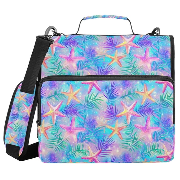 FORMRS Zipper Binder with Shoulder Strap 2-inch Ring 500 Sheet Capacity File Bag, Neon Starfish Pattern