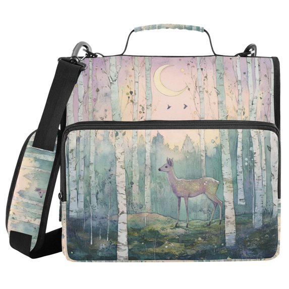 FORMRS Zipper Binder with Shoulder Strap 2-inch Ring 500 Sheet Capacity File Bag, Night Deer