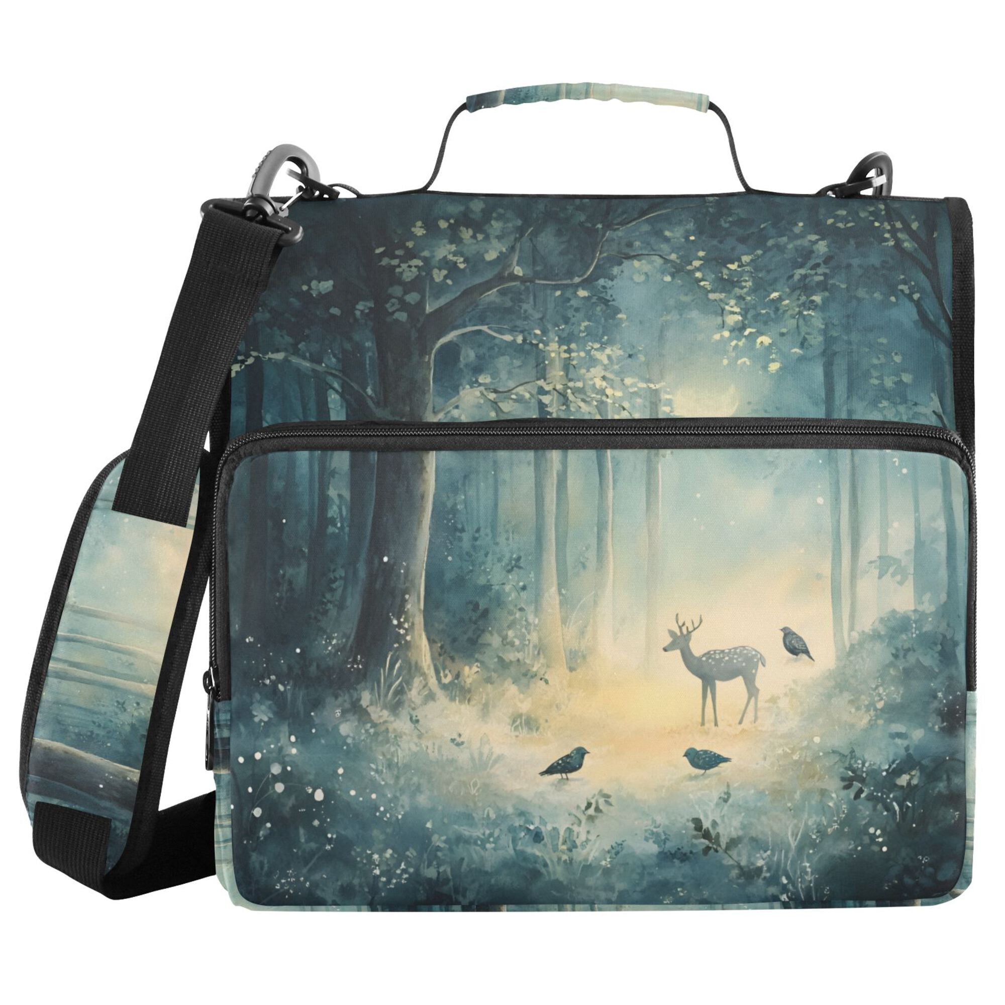 FORMRS Zipper Binder with Shoulder Strap 2-inch Ring 500 Sheet Capacity File Bag, Night Forest Scene