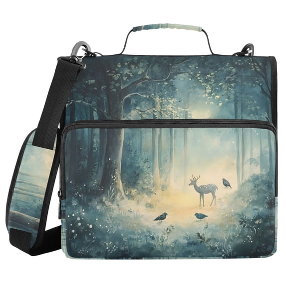 FORMRS Zipper Binder with Shoulder Strap 2-inch Ring 500 Sheet Capacity File Bag, Night Forest Scene