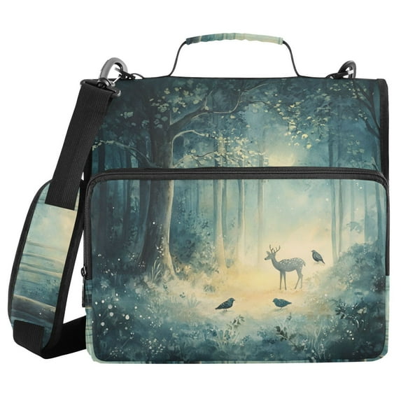 FORMRS Zipper Binder with Shoulder Strap 1.5-inch Ring 500 Sheet Capacity File Bag, Night Forest Scene
