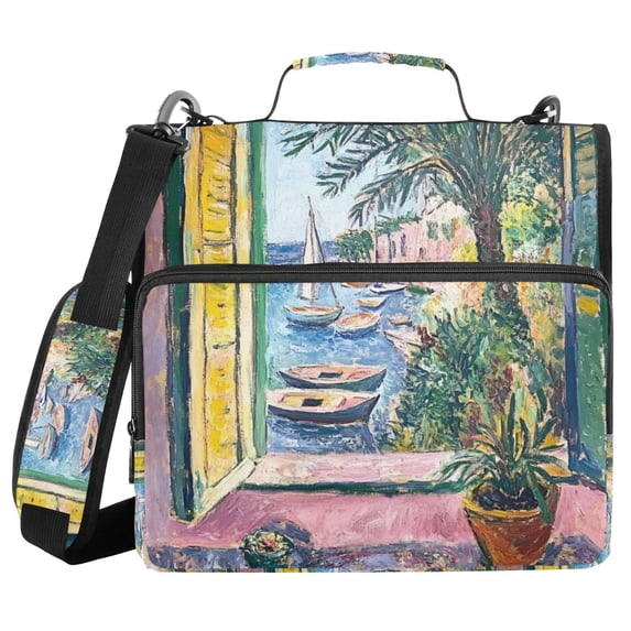 FORMRS Zipper Binder with Shoulder Strap 2-inch Ring 500 Sheet Capacity File Bag, Ocean Boat