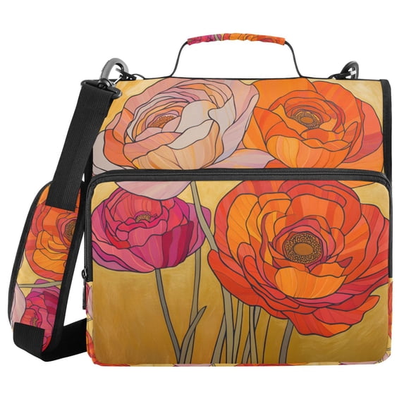 FORMRS Zipper Binder with Shoulder Strap 2-inch Ring 500 Sheet Capacity File Bag, Orange Abstract Floral