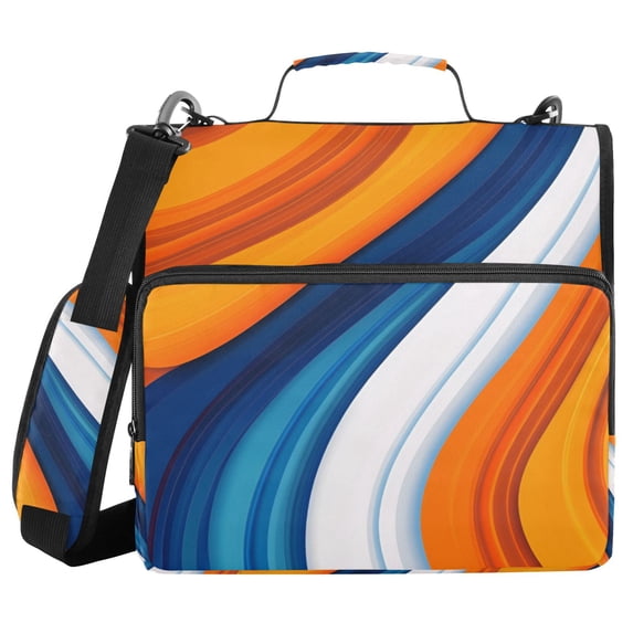 FORMRS Zipper Binder with Shoulder Strap 2-inch Ring 500 Sheet Capacity File Bag, Orange Abstract Wavy
