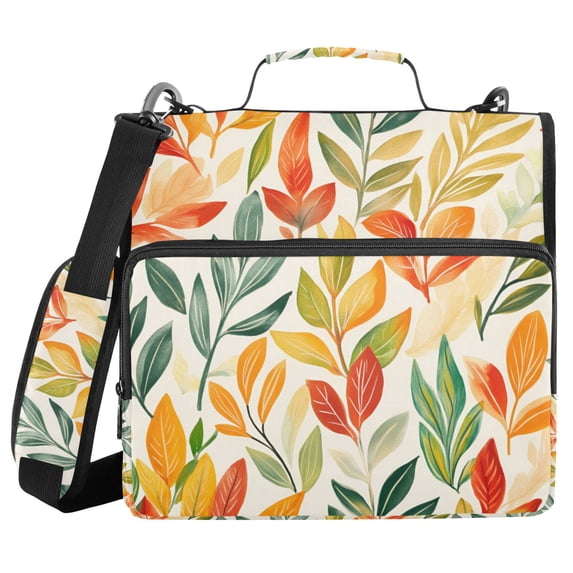 FORMRS Zipper Binder with Shoulder Strap 2-inch Ring 500 Sheet Capacity File Bag, Orange Autumn Leaves